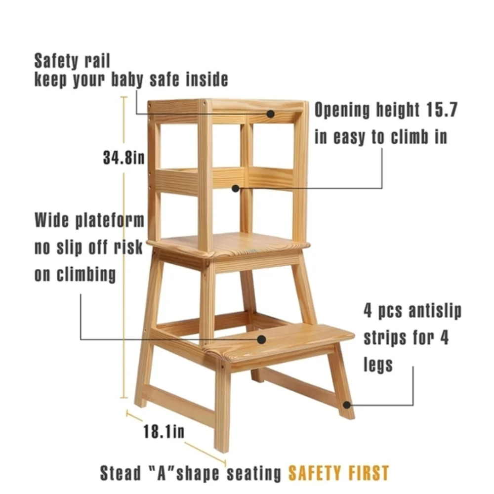 Kids Kitchen Step Stool with Safety Rail Toddler Learning Stool Montessori Tower